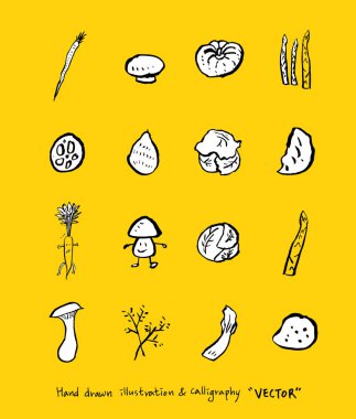 El çekilmiş gıda maddeleri - sebze ve meyve resimleri - vektör