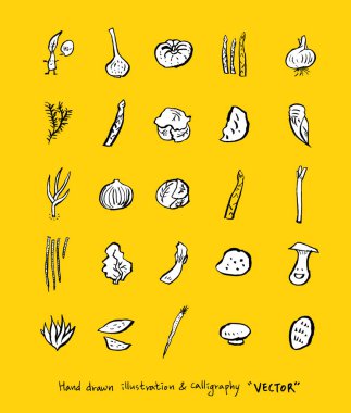 El çekilmiş gıda maddeleri - sebze ve meyve resimleri - vektör