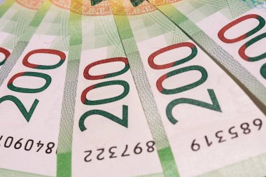 Rus banknot iki yüz ruble. Para yeşil kağıt para. Arka plan bokeh. para yakın çekim 200 ruble