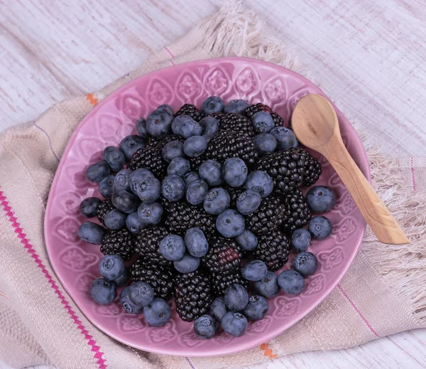 Blackberry Wooden Background Season Vitamins Berry Day — Stock Photo, Image