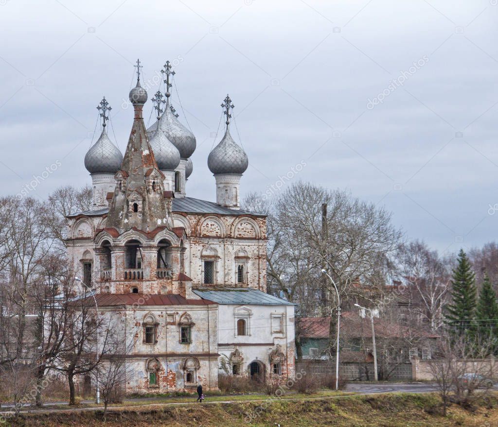 Old abandoned church in the Vologda region, Russia. nasty look. autumn season.