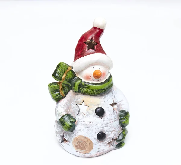 Closeup Decorative Christmas Snowman Scarf Isolated White Background — Stock Photo, Image