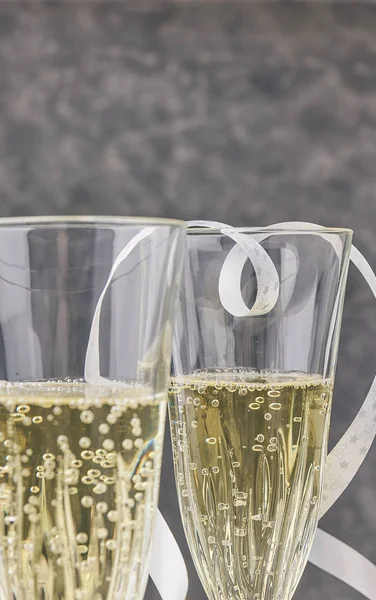 Bicchieri Pieni Champagne Frizzante Natale Tema Della Tavola Tema Vista — Foto Stock