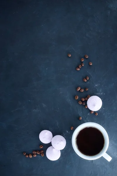 Aromatische Koffie Ochtend Met Gebakken Meringue Zwarte Beton Bekijk Van — Stockfoto