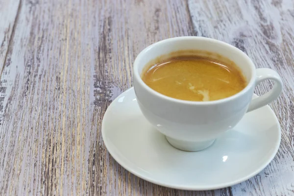 White Cup Coffee Wooden Table Close Black Coffee Milk Wooden — Stock Photo, Image