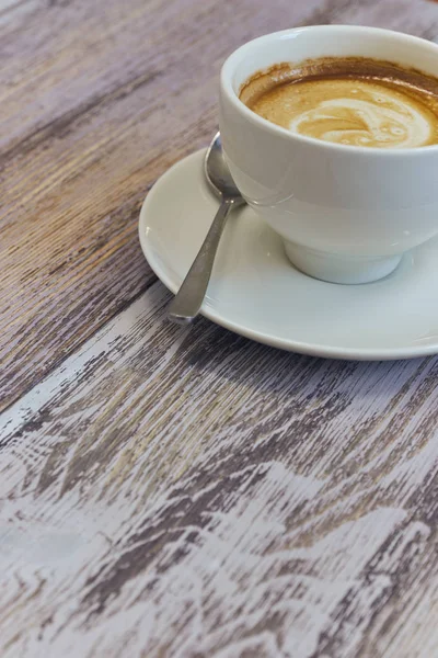 White Cup Coffee Wooden Table Close Black Coffee Milk Wooden — Stock Photo, Image