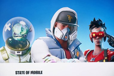 Londra, Ingiltere-08 Nisan 2019-Fortnite video oyun ekranı. Epic Games 'den Fortnight savaş Royale Online Oyunlar.