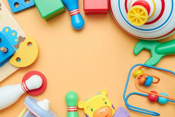 Kids toys. Background with children's toys. view from above. The space between children's toys. — Stock Photo, Image