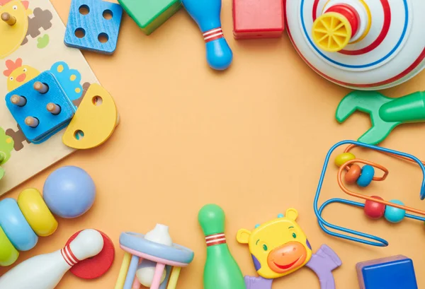 Kids toys. Background with children's toys. view from above. The space between children's toys. — Stock Photo, Image