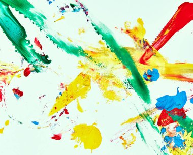 Beyaz tuval üzerine soyut yağlı boya dokusu, renkli soyut arka plan.