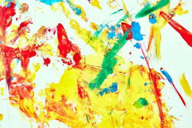 Beyaz tuval üzerine soyut yağlı boya dokusu, renkli soyut arka plan.