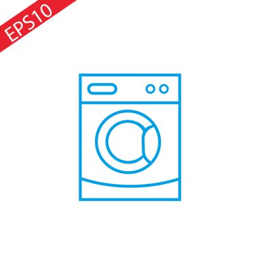 Çamaşır makinesi satırı vektör simgesi mavi zemin üzerine. EPS 10.