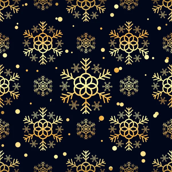 Złote Płatki Śniegu Koła Czarnym Tle Zima Tle Boże Narodzenie — Wektor stockowy