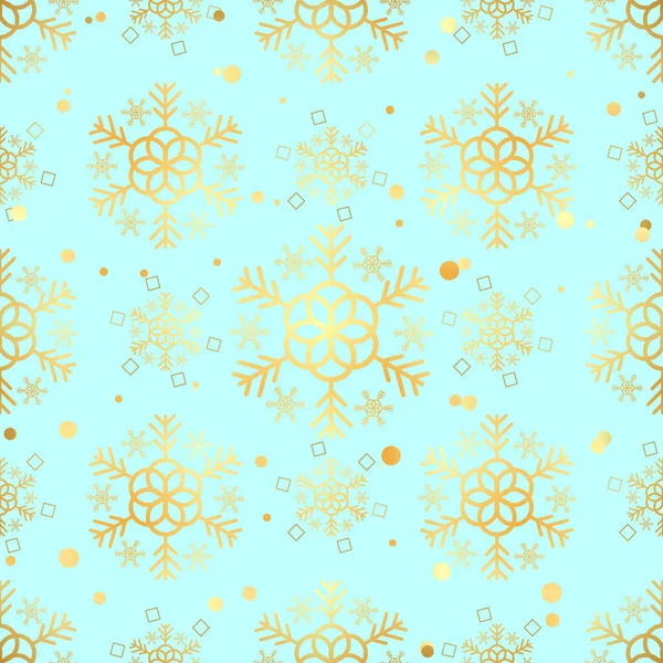 Christmas Gold Snowflake Seamless Pattern Golden Snowflakes Blue Background Winter — Stock Vector