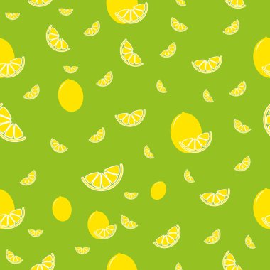 Desen yeşil arka plan, kesilmiş limon arka plan üzerinde renkli limonlu. EPS 10.