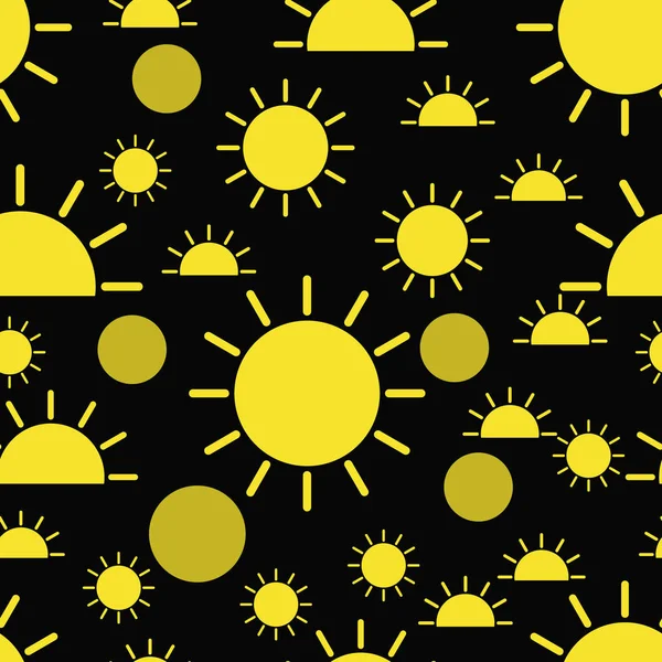 在黑色背景上无缝图案黄色太阳 Eps — 图库矢量图片