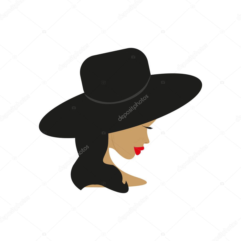 Woman head with hat fashion silhouette illustration in colorful. EPS 10.