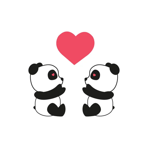 Panda Urso Ilustração Dois Pandas Com Coração Dia Dos Namorados — Vetor de Stock