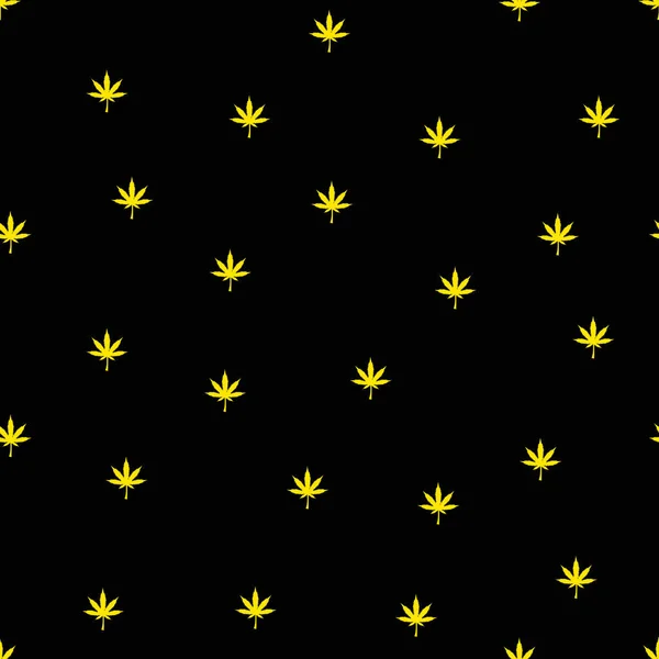 Patrón Inconsútil Hoja Marihuana Dorada Narcóticos Dibujados Mano Fondo Oscuro — Vector de stock