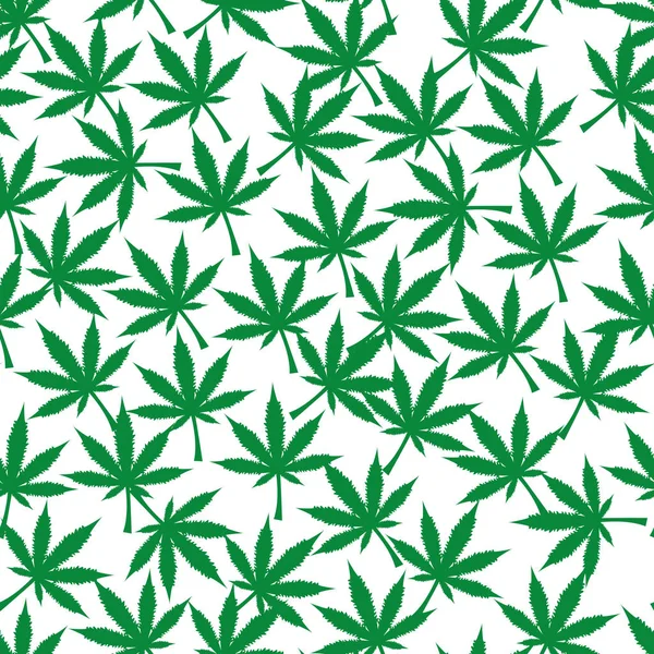 Cannabis Plant Seamless Pattern Simple Stylized Marijuana Leaves White Background — Stock Vector