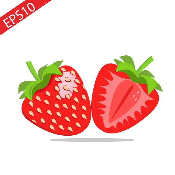红色浆果草莓和半草莓查出的白色背景 Eps — 图库矢量图片