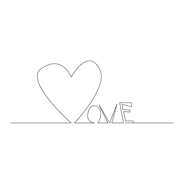 Continuous Line Drawing Hearts Word Love Concept White Background Vector — Stock Vector