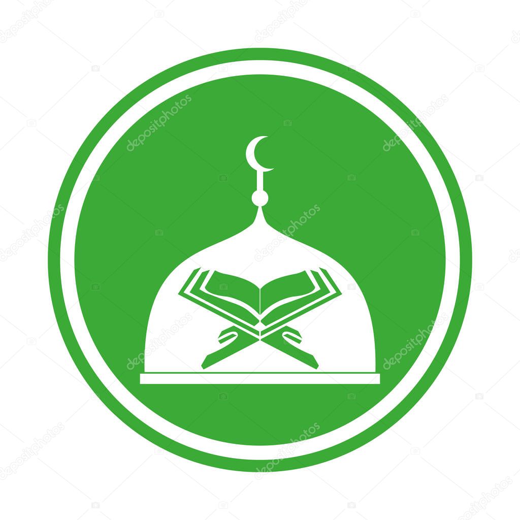 Modern Islamic Mosque And Quran Logo In Isolated White Background. eps 10.