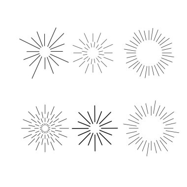 Sunburst mürekkep elle çizilmiş vektör kümesi. Vintage ve yenilikçi güneş ışınları çerçeve koleksiyonu. Bölüm dört. EPS 10.