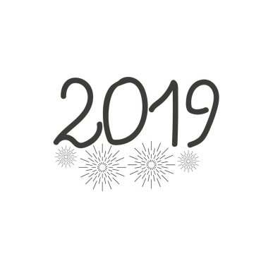 2019 beyaz zemin üzerine altın Noel yıldızlarla yazılı yazı ver. Mutlu yeni yıl kartı tasarım. Vektör çizim Eps 10 dosya.