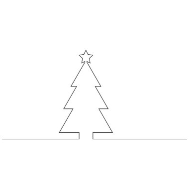 Noel ağacının sürekli çizim için siyah ve beyaz vektör minimalist doğrusal illüstrasyon doğrultusunda bir yaptı. EPS 10.