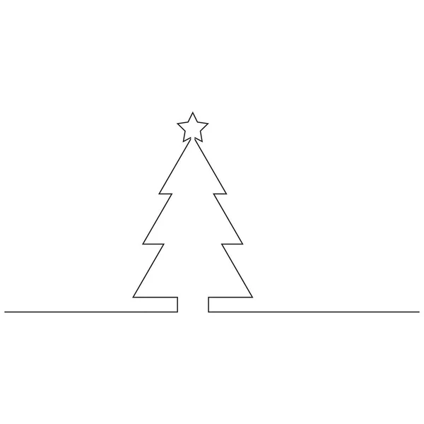 Disegno Linee Continue Albero Natale Bianco Nero Vettore Illustrazione Lineare — Vettoriale Stock