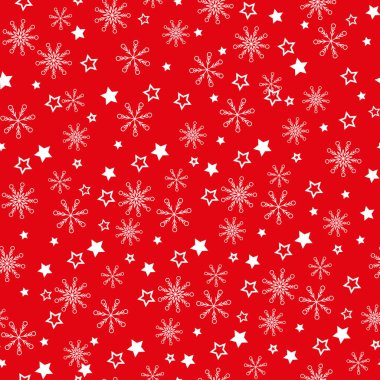 Kar tanesi üzerinde kırmızı zemin vektör çizim - Vector.Holiday seamless modeli. EPS 10.