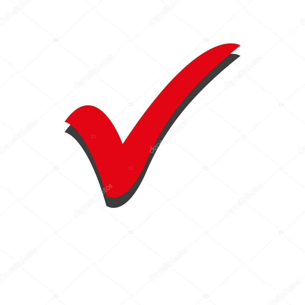 Red check mark icon. Tick symbol in red color, vector illustration. - Vector illustration. eps 10.