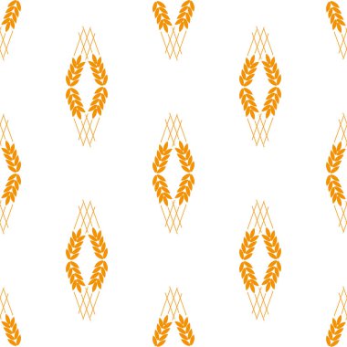 Hububat simgesi pirinç, buğday, Mısır, yulaf, çavdar, arpa simgesi seamless modeli ile beyaz arka plan üzerinde ayarlayın. Kepekli ekmek sembollerin kulaklar. Tarım buğday sembolü. Düz tasarım. Vektör çizim