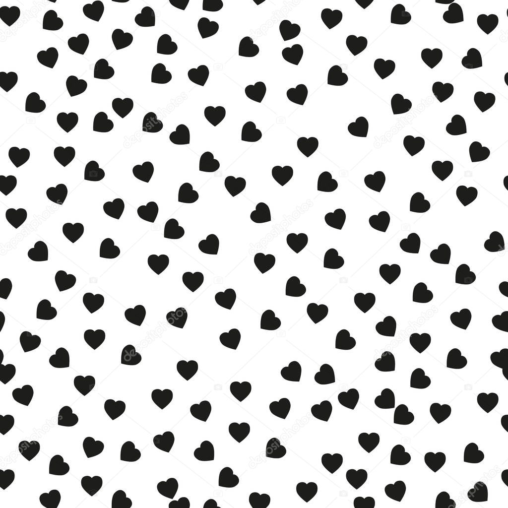 Vector seamless pattern. Simple repeating texture with chaotic hearts. Stylish hipster texture.