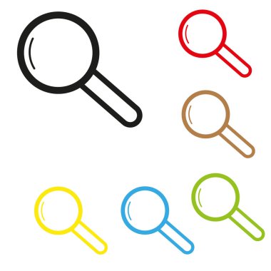 Büyüteç düz çizgi vektör simgeleri. Ara, yakınlaştır ve uzaklaştır. Kullanıcı arayüzü için ince işaretler.