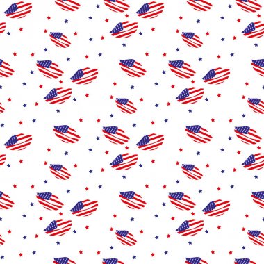 Amerika bayrağının dudakları ile Vektör sorunsuz arka plan. Ambalaj kağıdı, şal kutusu, tekstil, kapak, t-shirt tasarımı için kullanışlıdır.