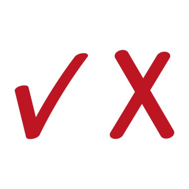 Simge kümesini işaretleyin. Kırmızı renkte ayarlanmış şık onay işareti simgesi, vektör çizimi.