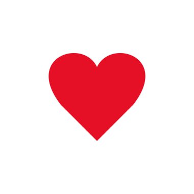 Kalp, Aşk sembolü ve Sevgililer Günü. Düz Kırmızı Simge Beyaz Arka Plan üzerinde izole. Vektör çizimi.