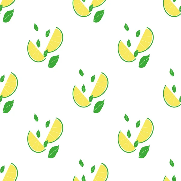 Бесшовный летний узор с ломтиками и целыми лимонами. Векторная иллюстрация. — стоковый вектор