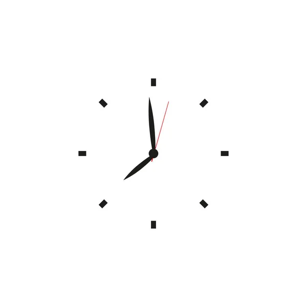 Cara de reloj. Dial de hora en blanco con hora, minuto y de segunda mano. Los guiones marcan minutos y horas. Ilustración simple vector plano . — Archivo Imágenes Vectoriales