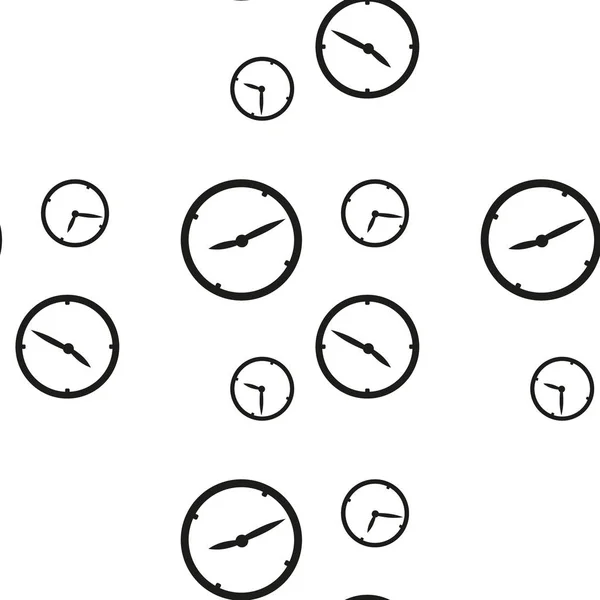 Nahtloses Muster mit Uhren, die auf weißem Hintergrund unterschiedliche Zeiten zeigen. Vektorillustration — Stockvektor