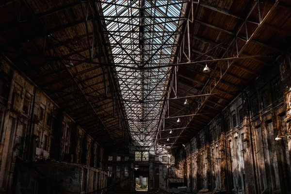 Abandoned Factory Red Brick Walls Broken Windows Ruin Mud Old — Stock Photo, Image