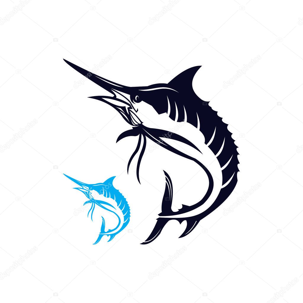 flying marlin fish, branding logotype