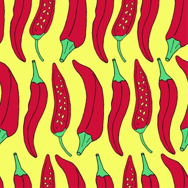 El Kırmızı biber Dikişsiz desen çizin. Vektör Illustration.