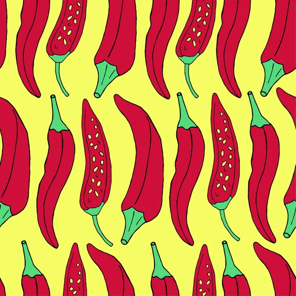 El Kırmızı biber Dikişsiz desen çizin. Vektör Illustration.