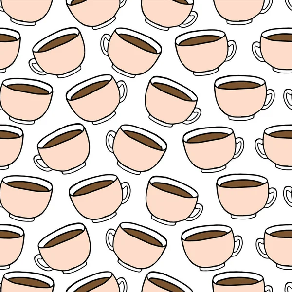 Hand zeichnen nahtlose Muster. Tasse Kaffee, Tee Zeit. Vektorillustration. — Stockvektor