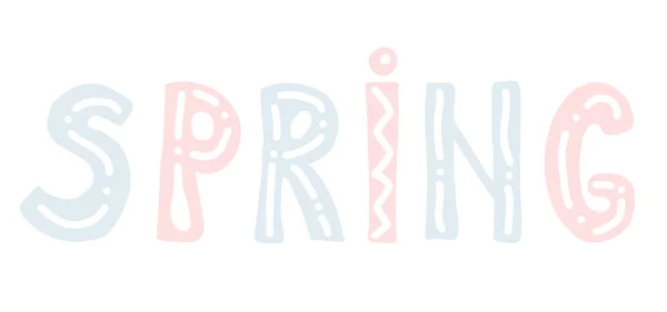 Ilustração vetorial. cor mão desenhar letras. Primavera. fundo branco. rosa e azul . — Vetor de Stock