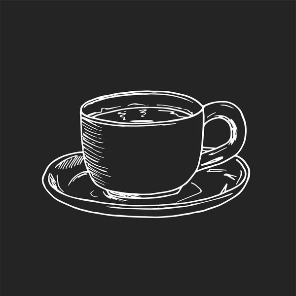 Beyaz arka planda vektör Illustration. Masada bir fincan çay ve bir su ısıtıcısı. Çay zamanı.