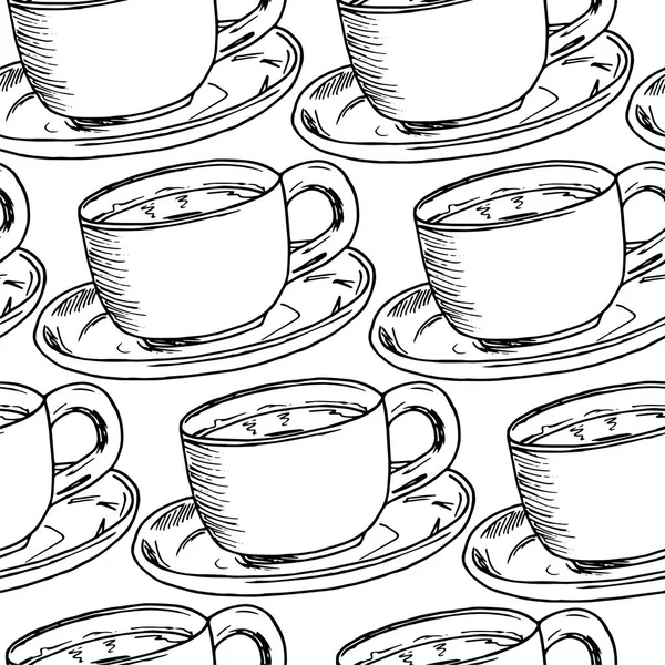 Hand zeichnen nahtlose Muster. Tasse Kaffee, Tee Zeit. Vektorillustration. — Stockvektor